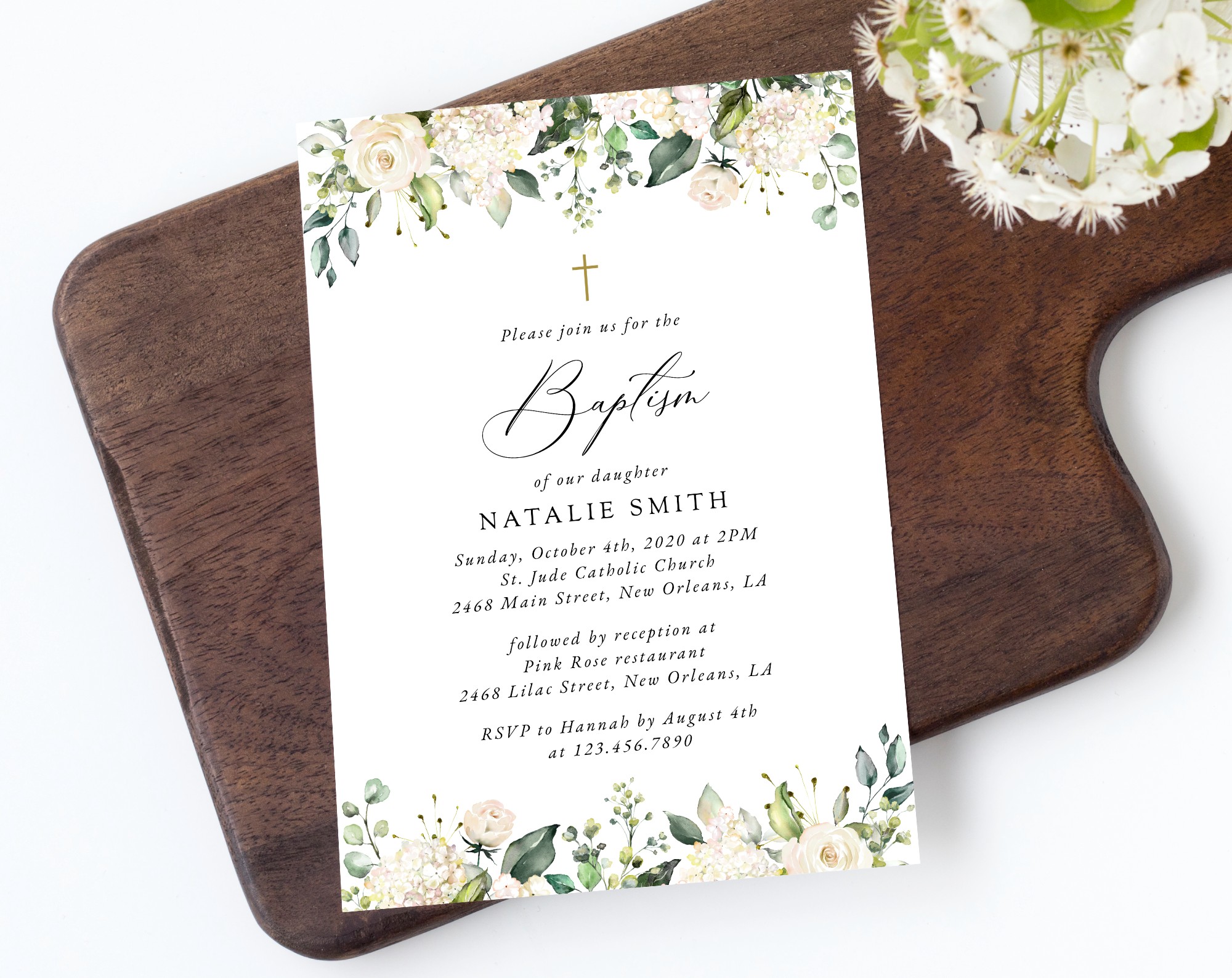 Cream White Flowers Baptism Invitation, Baptism Stationery, Printable File, Edit Yourself, SH154 Cream White Flowers Baptism Invitation, Baptism Stationery, Printable File, Edit Yourself, SH154