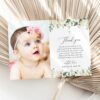 Cream White Flowers Baptism Thank You Card, Baptism Stationery, Printable File, Edit Yourself, SH154