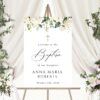 Cream White Flowers Welcome Sign, Baptism Sign, Printable File, Edit Yourself, SH154