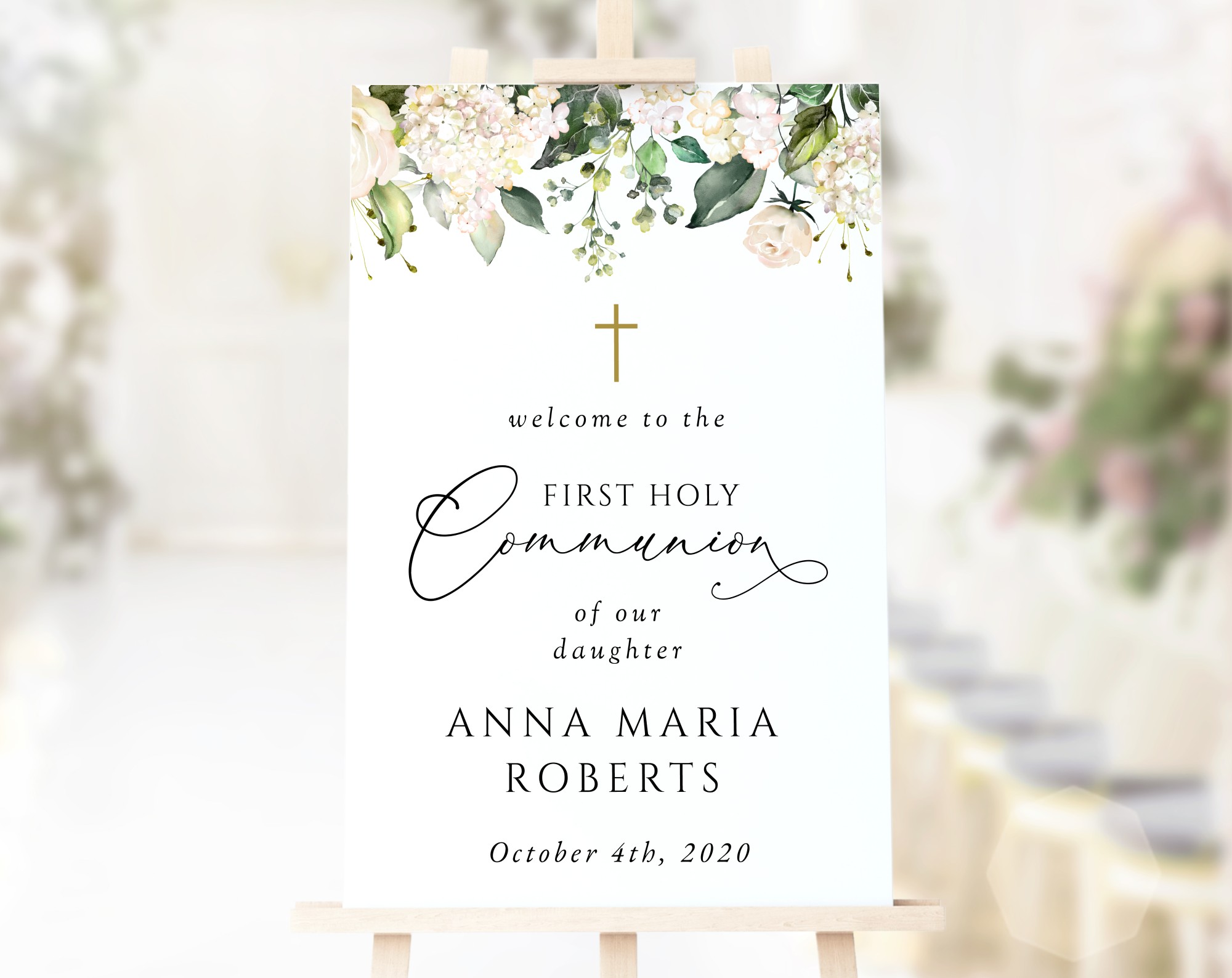 Cream White Flowers Welcome Sign, First Holy Communion Sign, Printable File, Edit Yourself, SH155 Cream White Flowers Welcome Sign, First Holy Communion Sign, Printable File, Edit Yourself, SH155