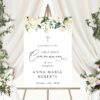 Cream White Flowers Welcome Sign, First Holy Communion Sign, Printable File, Edit Yourself, SH155