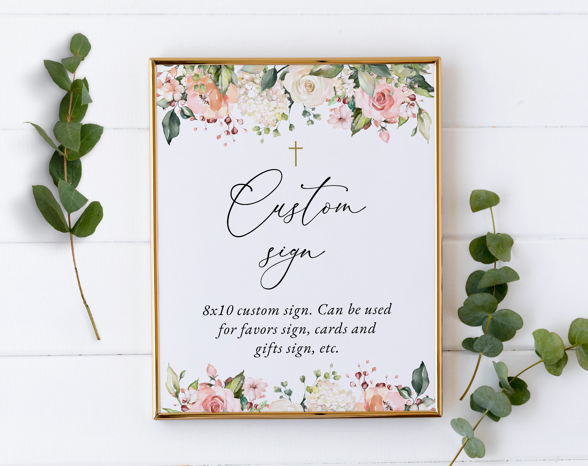 Pink, Orange and White Flowers Custom Sign, Baptism, First Holy Communion, Printable File, Edit Yourself, SH156 SH157