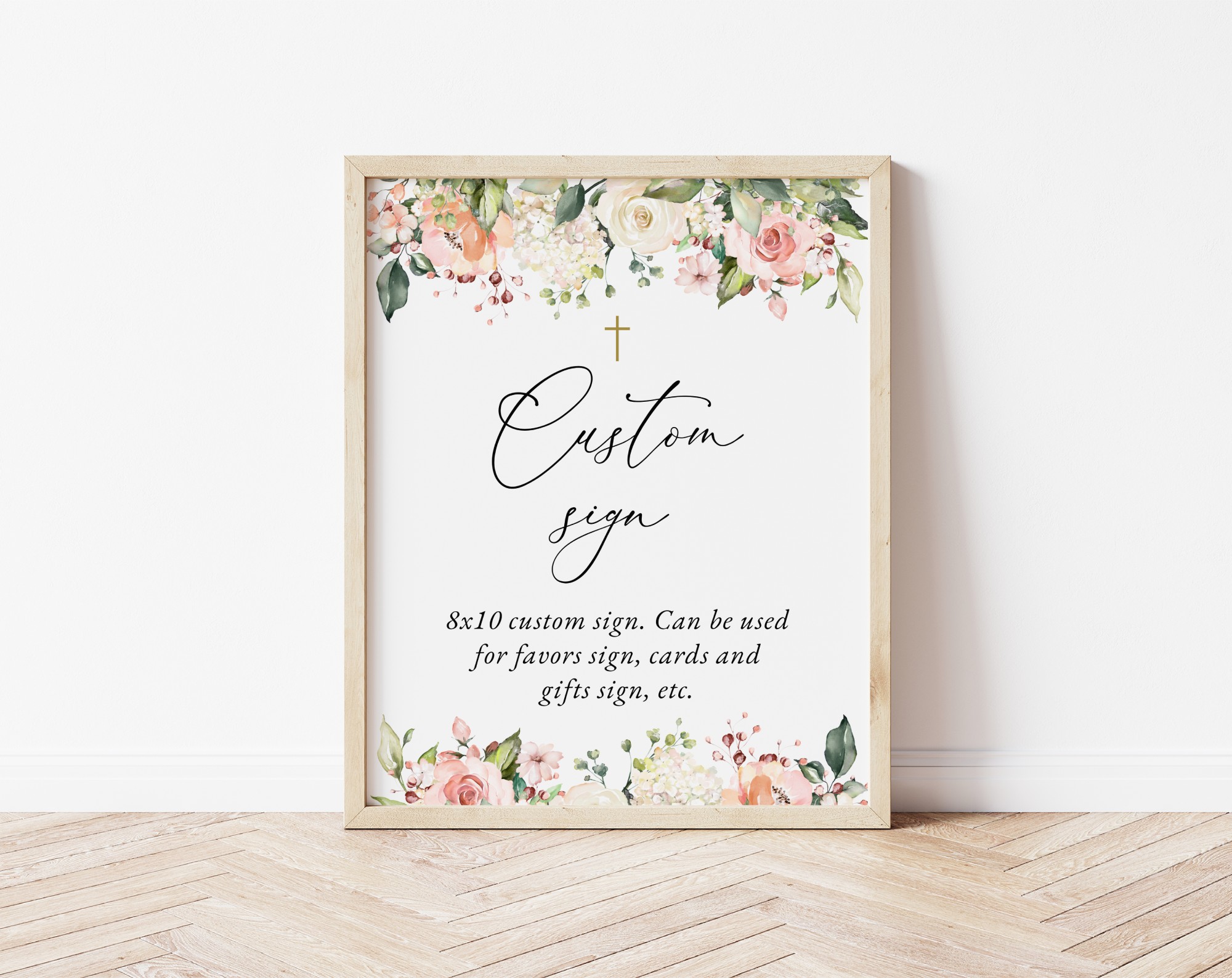 Pink, Orange and White Flowers Custom Sign, Baptism, First Holy Communion, Printable File, Edit Yourself, SH156 SH157
