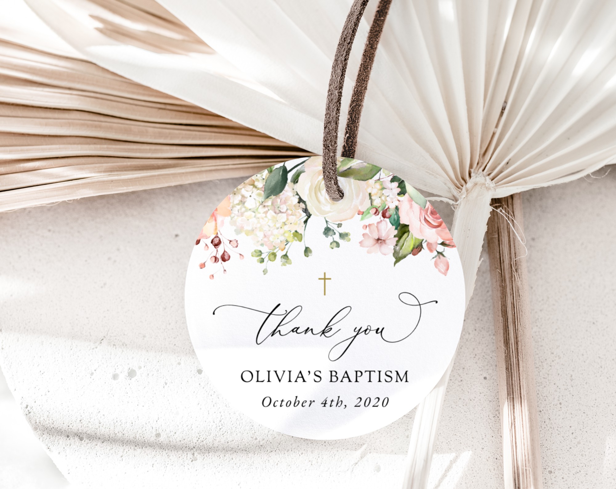 Pink, Orange and White Flowers Baptism Favor Tags, Gift Tags, Printable File, Edit Yourself, SH156