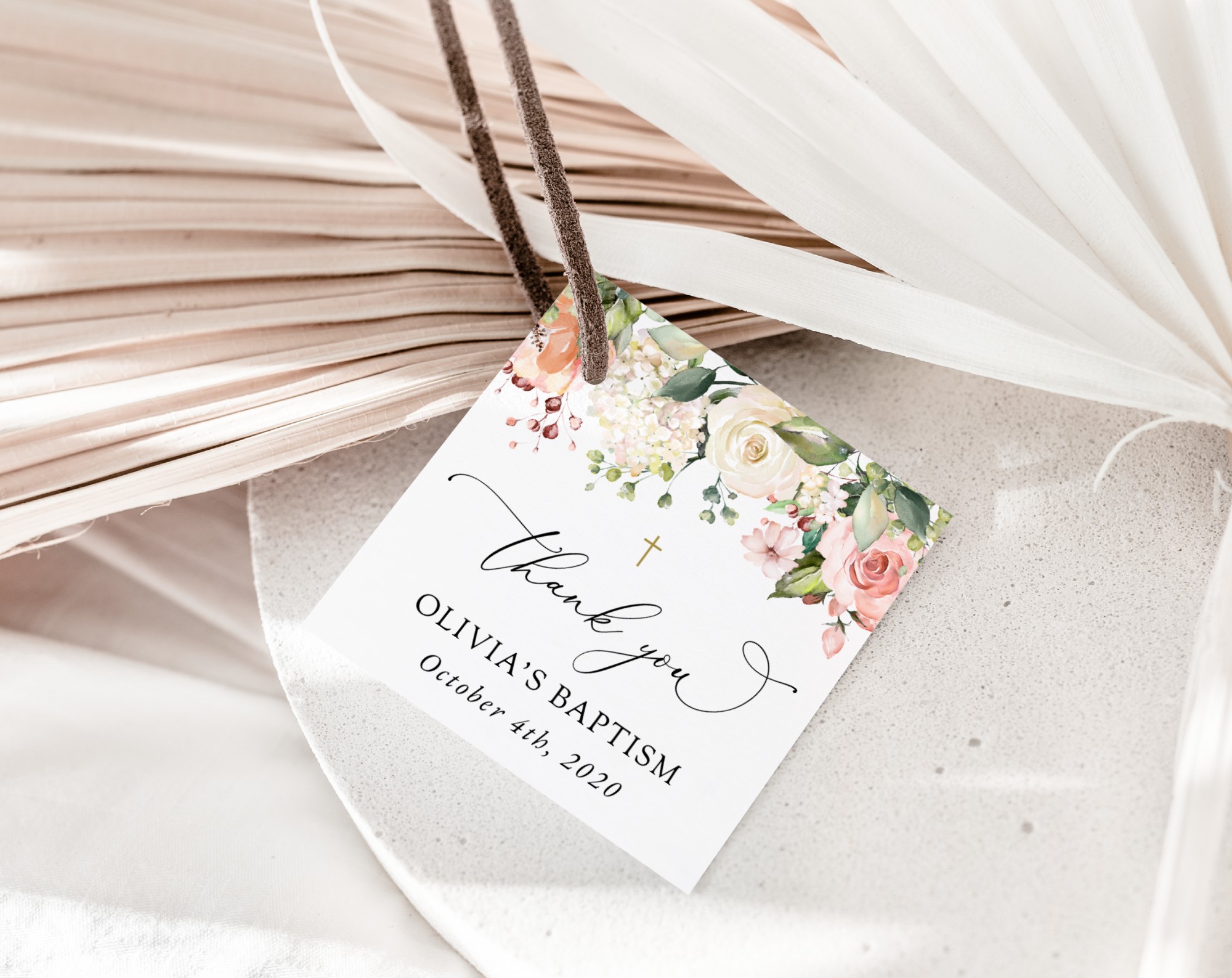 Pink, Orange and White Flowers Baptism Favor Tags, Gift Tags, Printable File, Edit Yourself, SH156