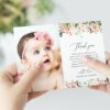 Pink, Orange and White Flowers Baptism Thank You Card, Baptism Stationery, Printable File, Edit Yourself, SH156