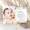 Pink, Orange and White Flowers Baptism Thank You Card, Baptism Stationery, Printable File, Edit Yourself, SH156