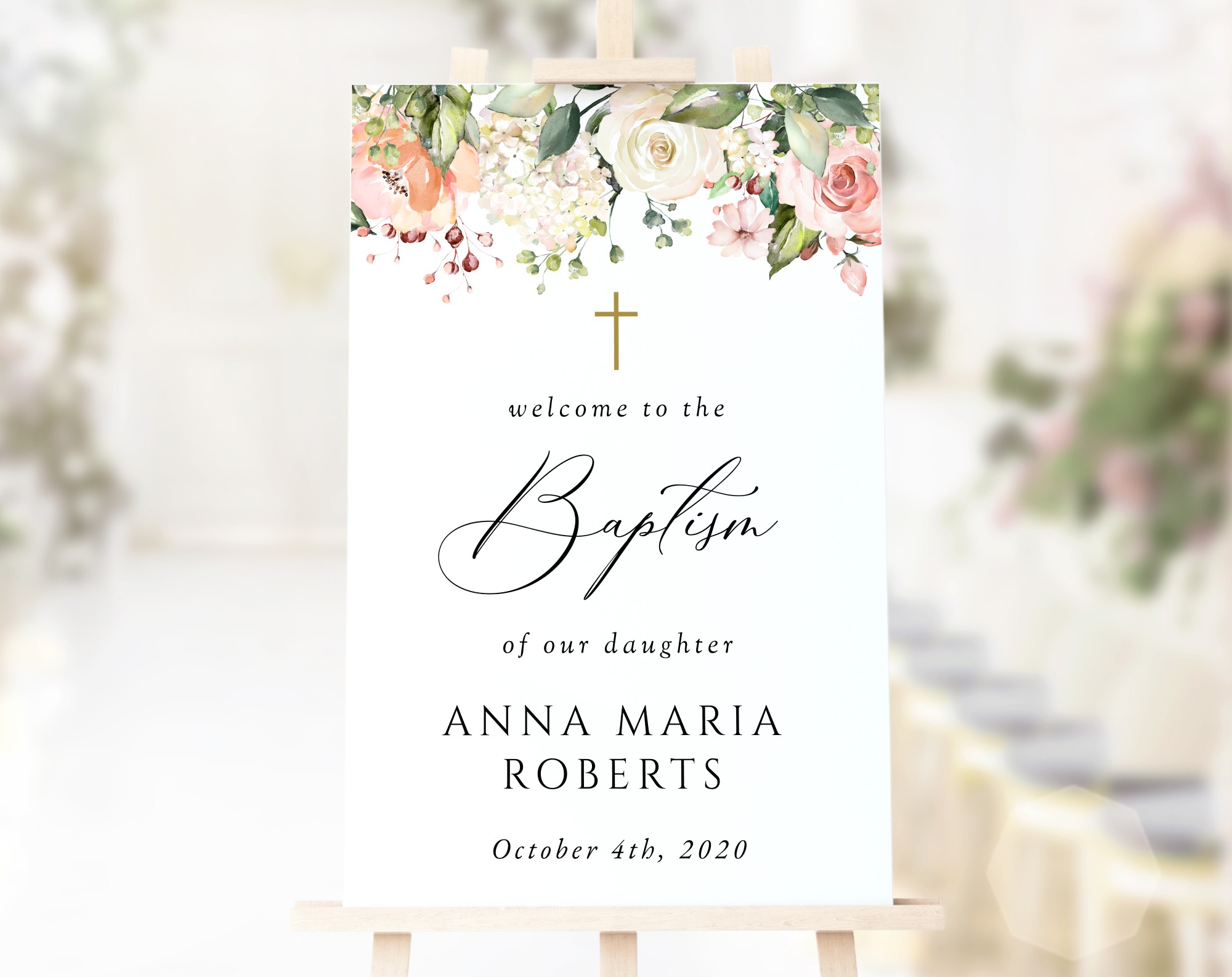 Pink, Orange and White Flowers Welcome Sign, Baptism Sign, Printable File, Edit Yourself, SH156 Pink, Orange and White Flowers Welcome Sign, Baptism Sign, Printable File, Edit Yourself, SH156