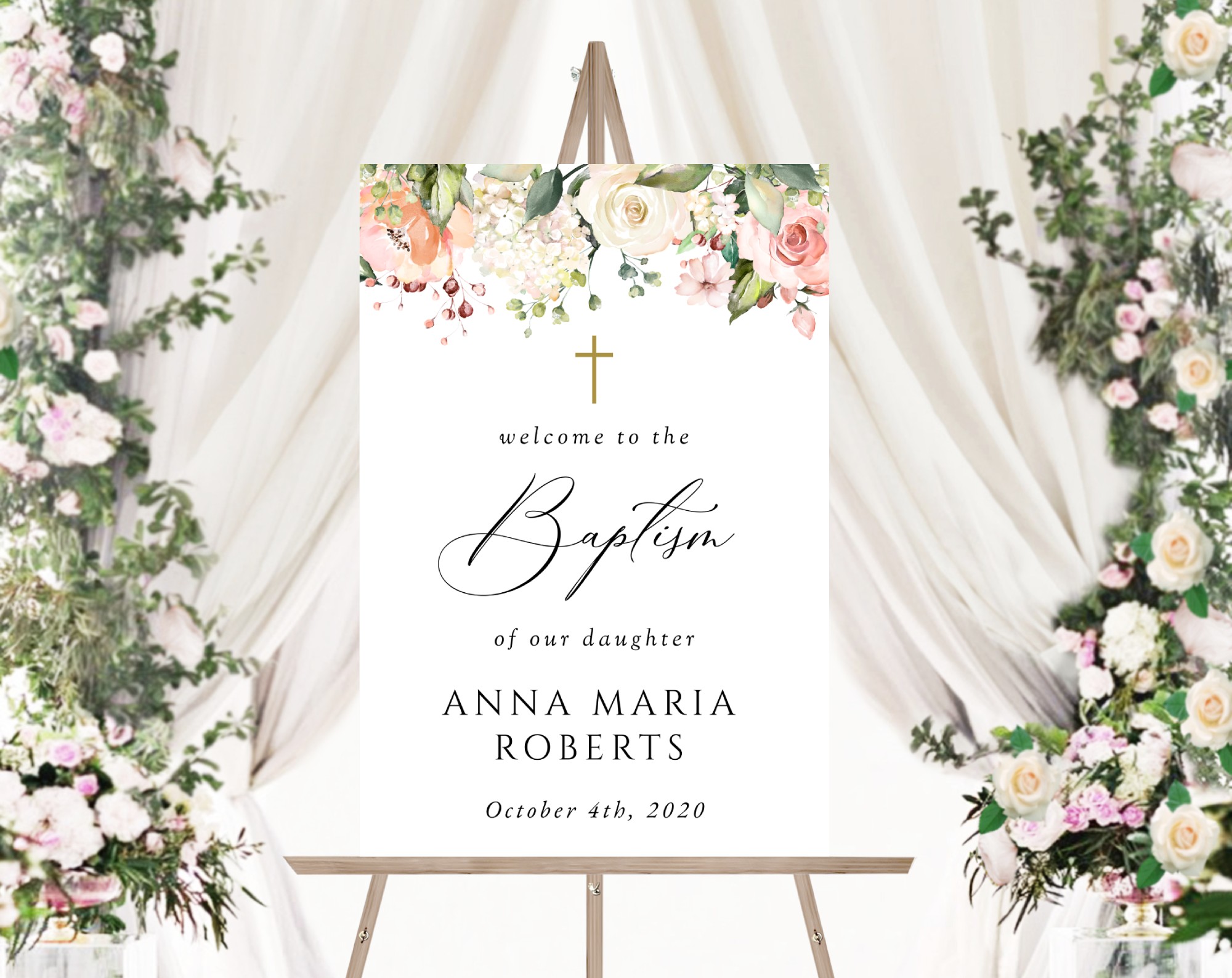 Pink, Orange and White Flowers Welcome Sign, Baptism Sign, Printable File, Edit Yourself, SH156 Pink, Orange and White Flowers Welcome Sign, Baptism Sign, Printable File, Edit Yourself, SH156