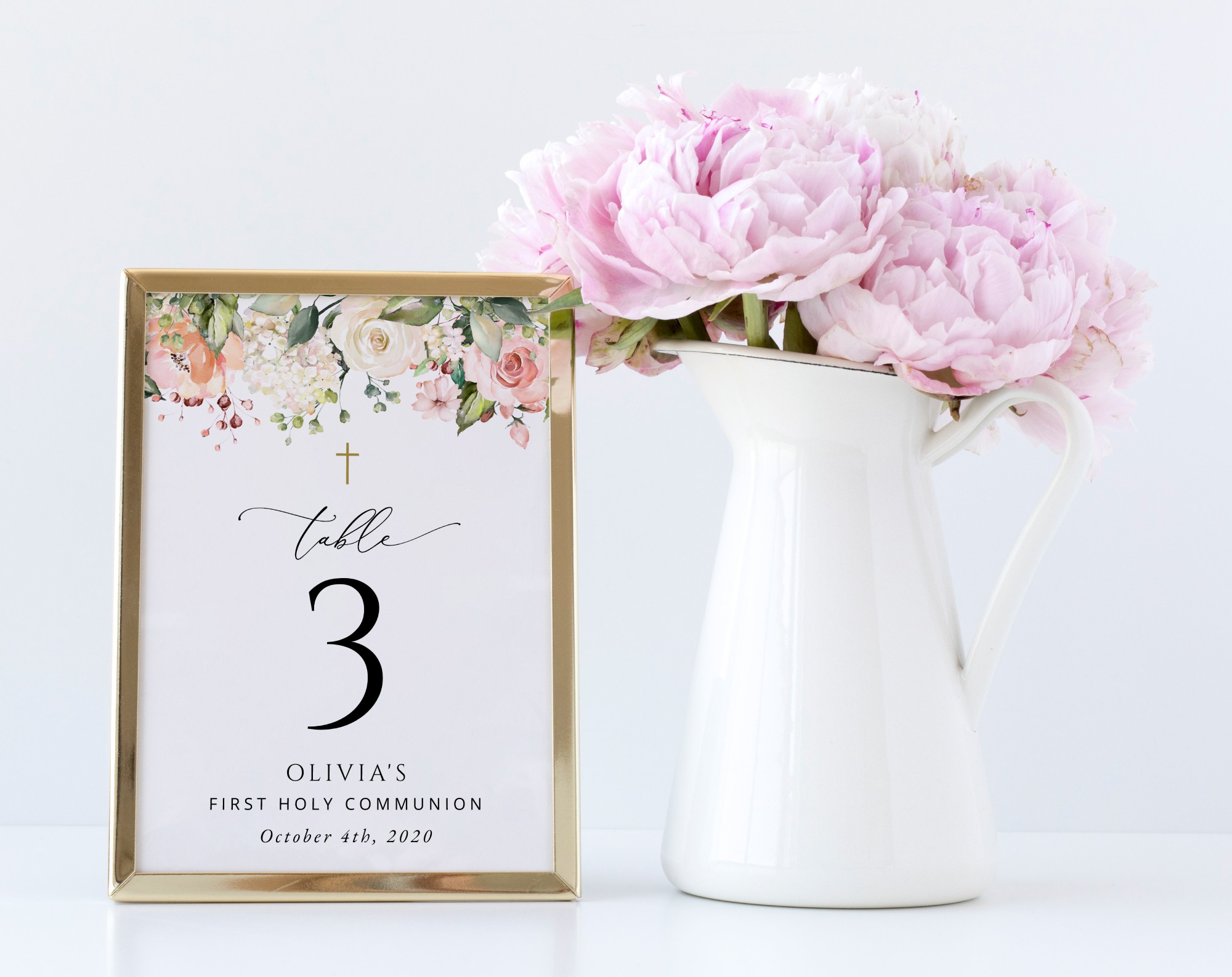 Pink, Orange and White Flowers Table Number Sign, First Holy Communion Sign, Printable File, Edit Yourself, SH157 Pink, Orange and White Flowers Table Number Sign, First Holy Communion Sign, Printable File, Edit Yourself, SH157