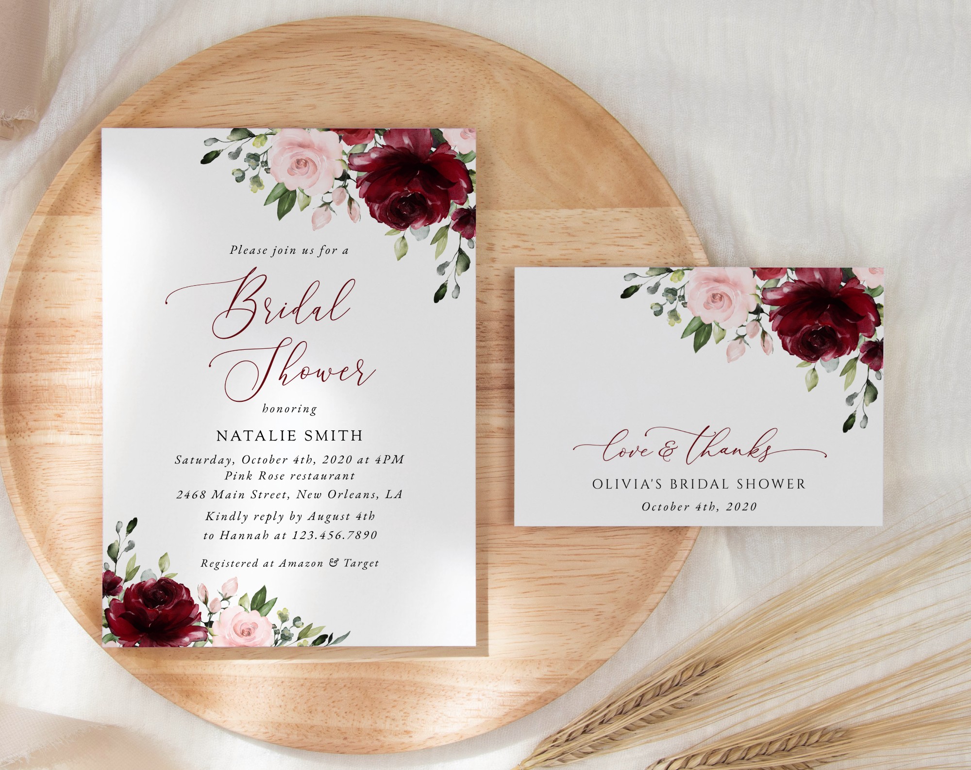 SH158 Burgundy and Blush Flowers Bridal Shower Shop by Collection