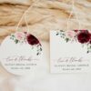 Burgundy and Blush Flowers Favor Tags, Gift Tags, Bridal Shower, Printable File, Edit Yourself, SH158