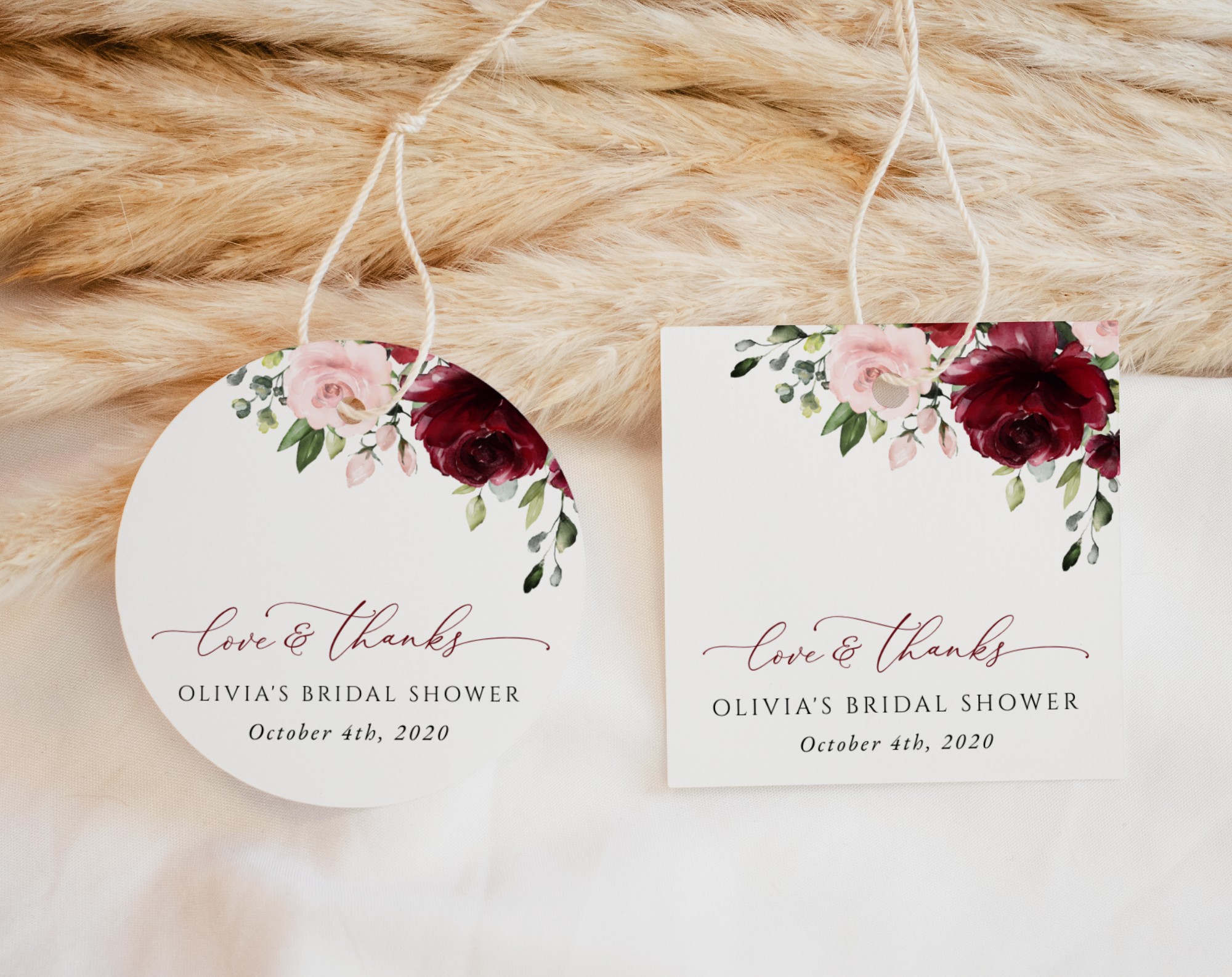 Burgundy and Blush Flowers Favor Tags, Gift Tags, Bridal Shower, Printable File, Edit Yourself, SH158 Burgundy and Blush Flowers Favor Tags, Gift Tags, Bridal Shower, Printable File, Edit Yourself, SH158