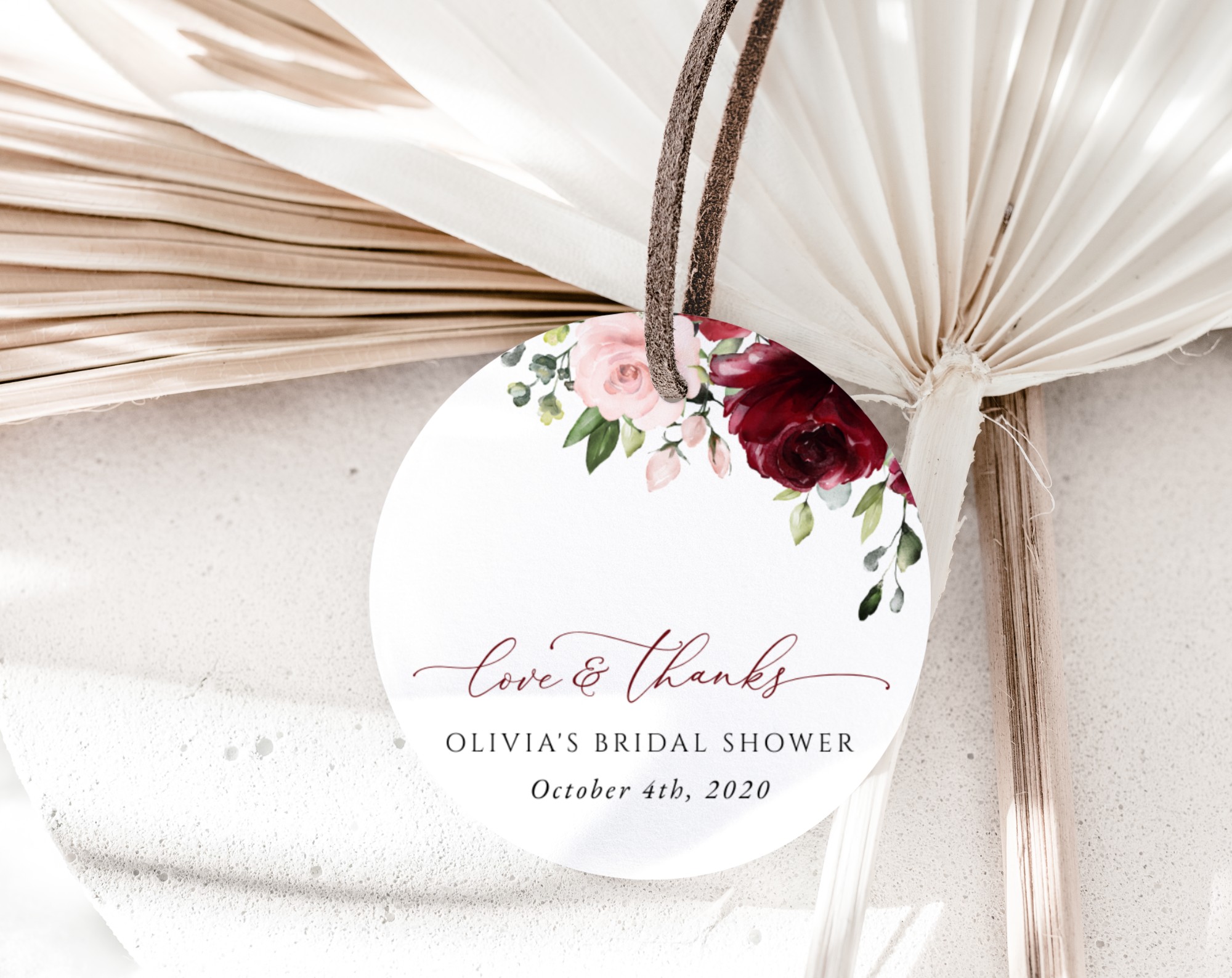 Burgundy and Blush Flowers Favor Tags, Gift Tags, Bridal Shower, Printable File, Edit Yourself, SH158