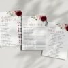 Burgundy and Blush Flowers Bridal Shower Games, Set of 3 Games, Printable File, Edit Yourself, SH158