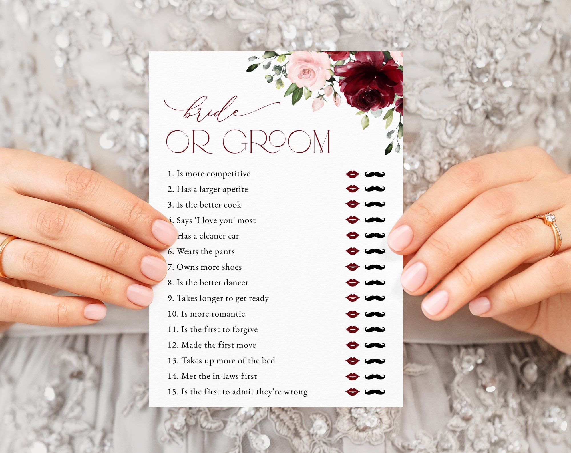 Burgundy and Blush Flowers Bridal Shower Games, Set of 3 Games, Printable File, Edit Yourself, SH158 Burgundy and Blush Flowers Bridal Shower Games, Set of 3 Games, Printable File, Edit Yourself, SH158