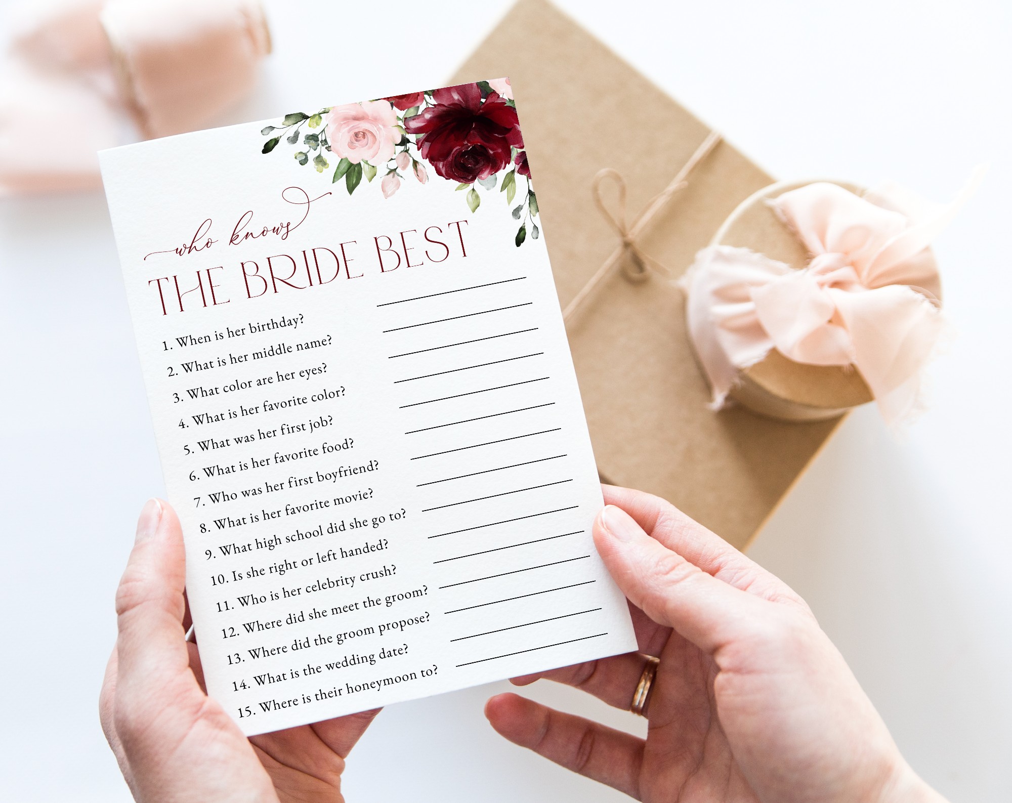 Burgundy and Blush Flowers Bridal Shower Games, Set of 3 Games, Printable File, Edit Yourself, SH158 Burgundy and Blush Flowers Bridal Shower Games, Set of 3 Games, Printable File, Edit Yourself, SH158