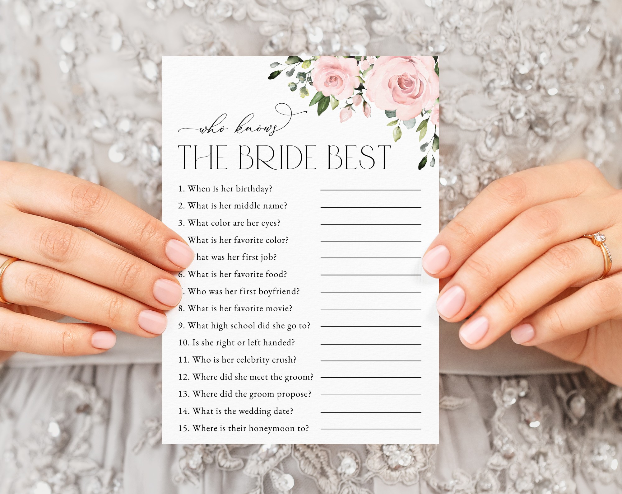 Blush Flowers Bridal Shower Games, Set of 3 Games, Printable File, Edit Yourself, SH159