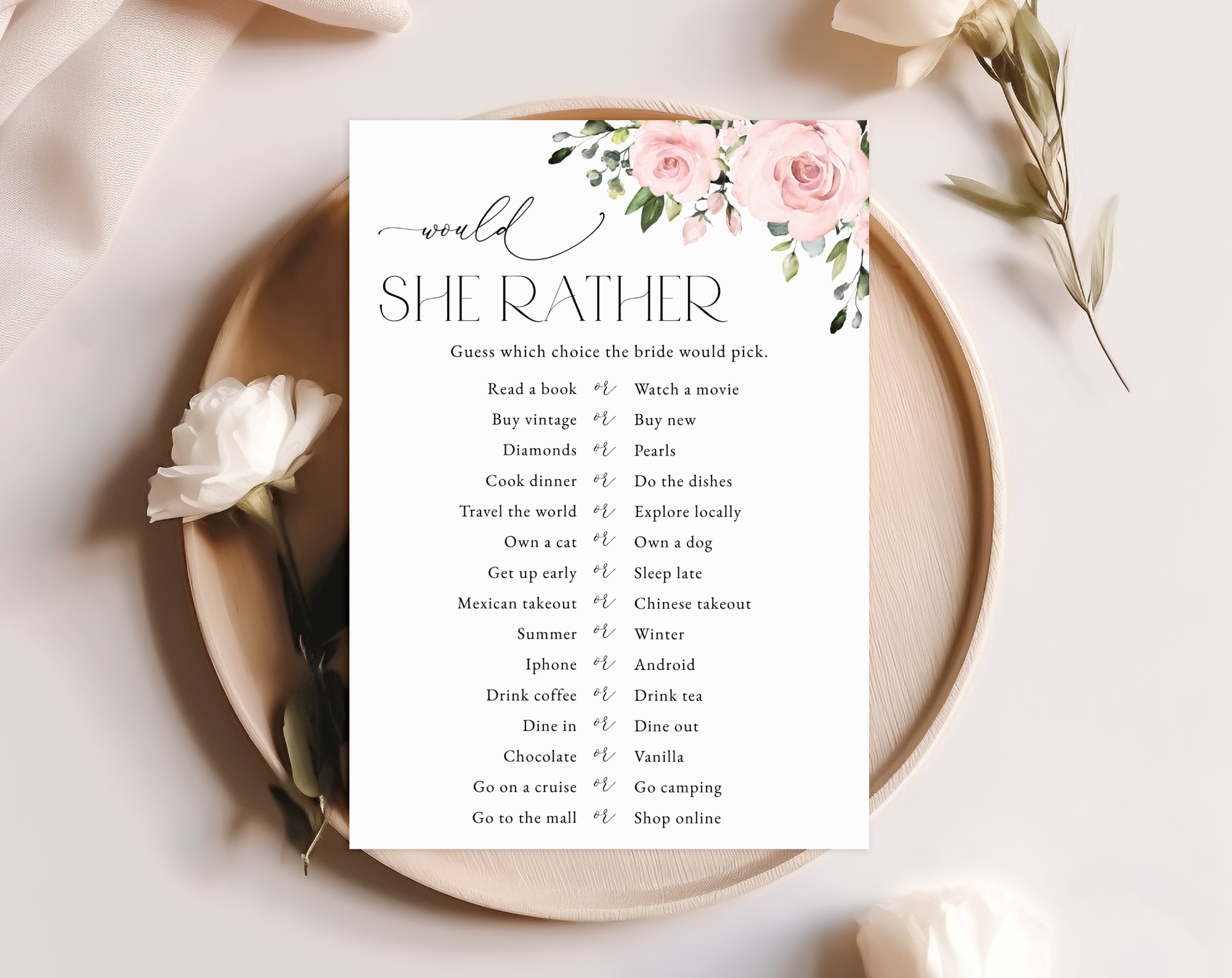 Blush Flowers Bridal Shower Games, Set of 3 Games, Printable File, Edit Yourself, SH159