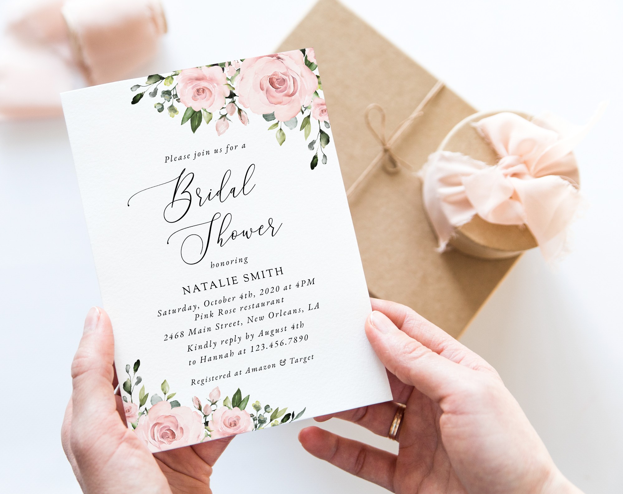 Blush Flowers Bridal Shower Invitation, Bridal Stationery, Printable File, Edit Yourself, SH159 Blush Flowers Bridal Shower Invitation, Bridal Stationery, Printable File, Edit Yourself, SH159