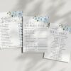 Dusty Blue Flowers Bridal Shower Games, Set of 3 Games, Printable File, Edit Yourself, SH160