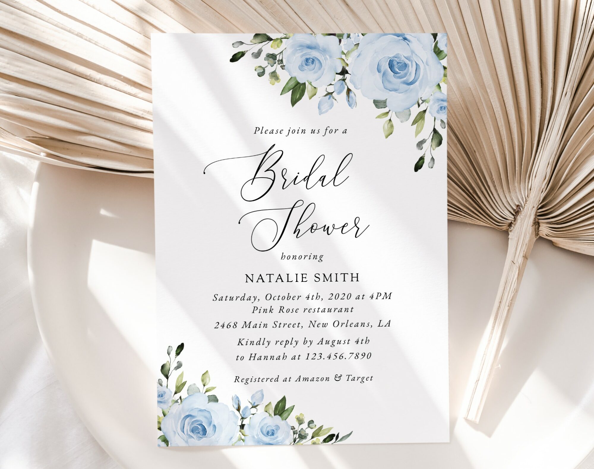Dusty Blue Flowers Bridal Shower Invitation, Bridal Stationery, Printable File, Edit Yourself, SH160
