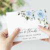 Dusty Blue Flowers Thank You Card, Bridal Shower Stationery, Printable File, Edit Yourself, SH160