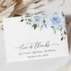 Dusty Blue Flowers Thank You Card, Bridal Shower Stationery, Printable File, Edit Yourself, SH160