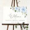 Dusty Blue Flowers Welcome Sign, Bridal Shower Sign, Printable File, Edit Yourself, SH160