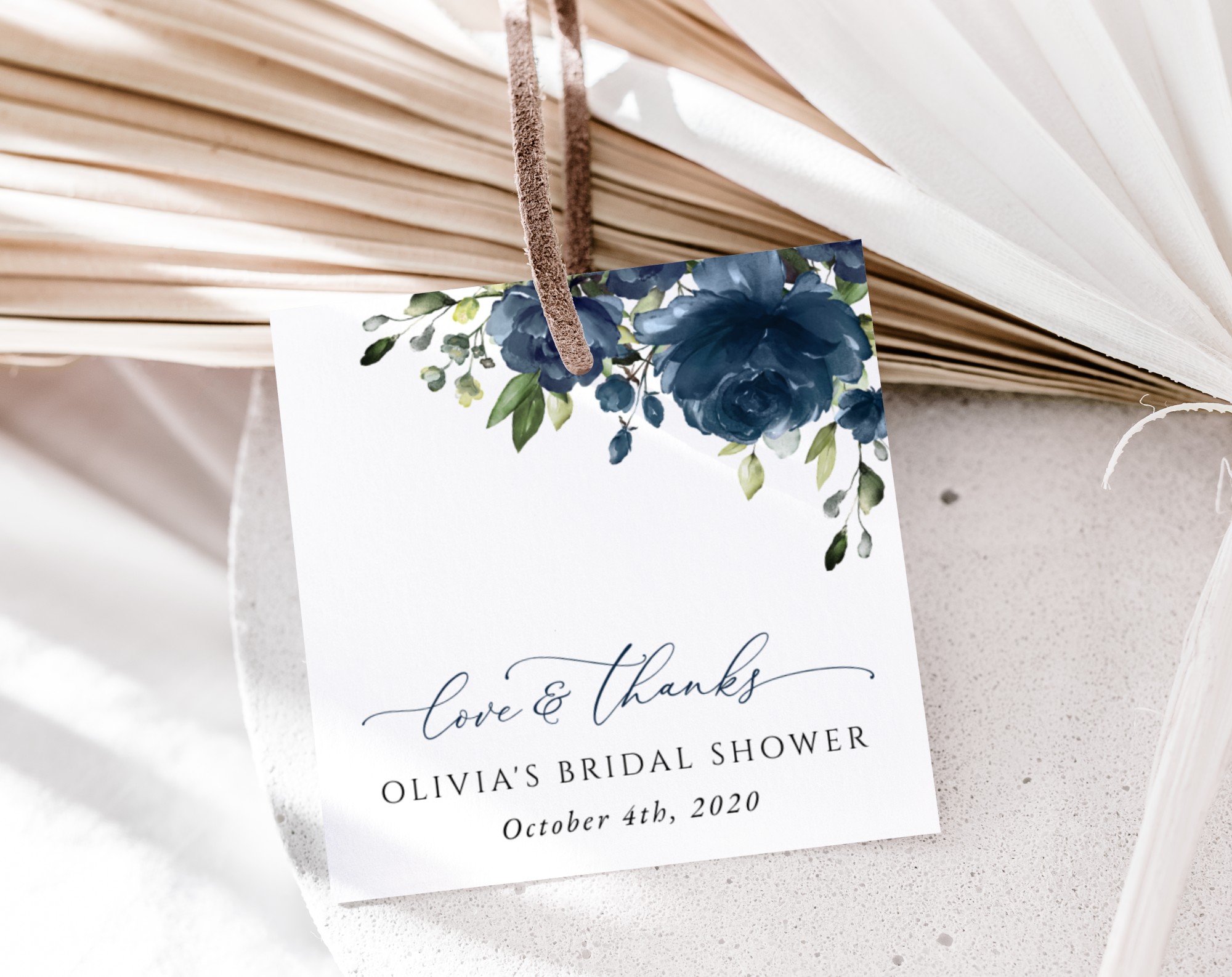 Navy Blue Flowers Favor Tags, Gift Tags, Bridal Shower, Printable File, Edit Yourself, SH161