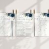 Navy Blue Flowers Bridal Shower Games, Set of 3 Games, Printable File, Edit Yourself, SH161