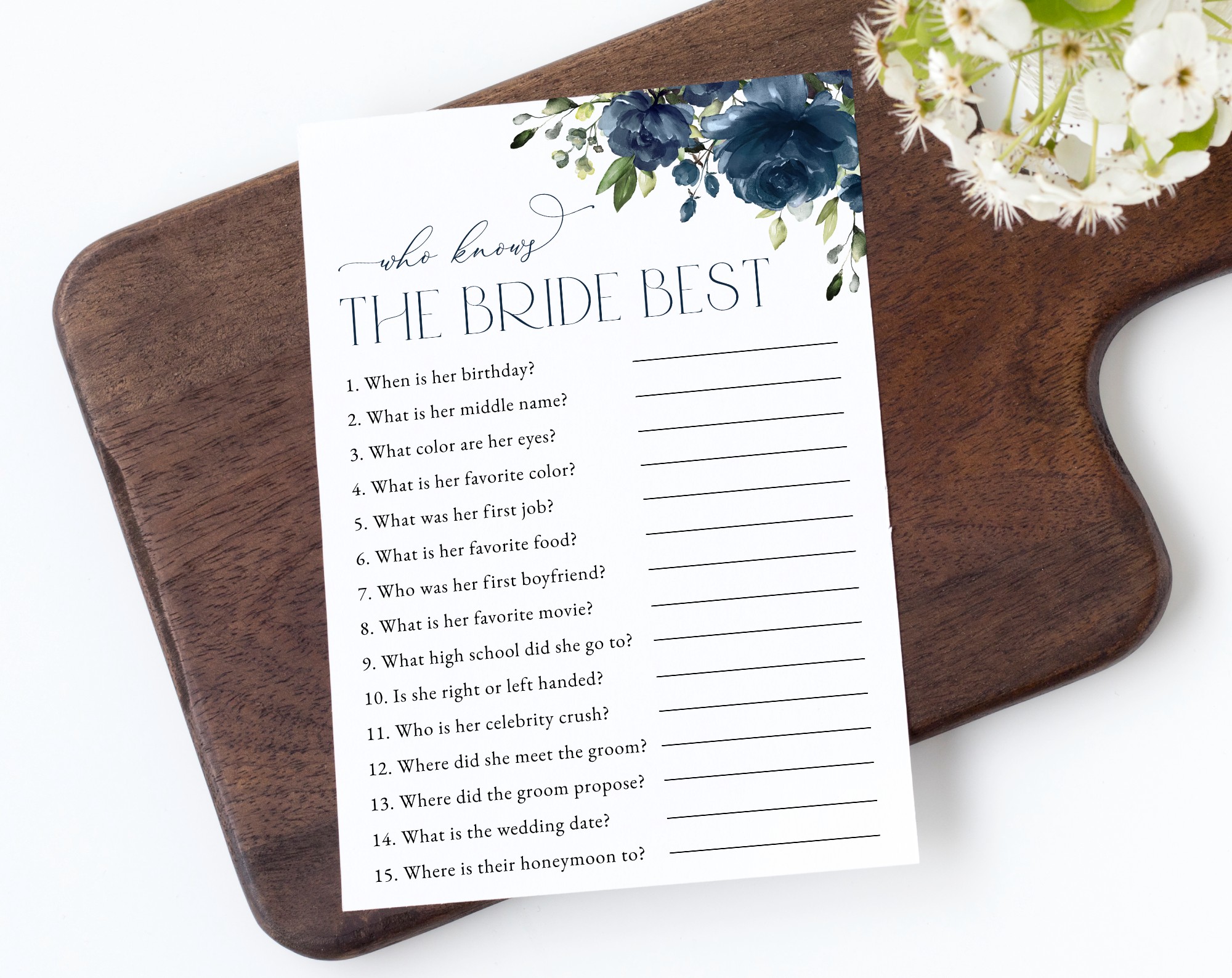 Navy Blue Flowers Bridal Shower Games, Set of 3 Games, Printable File, Edit Yourself, SH161