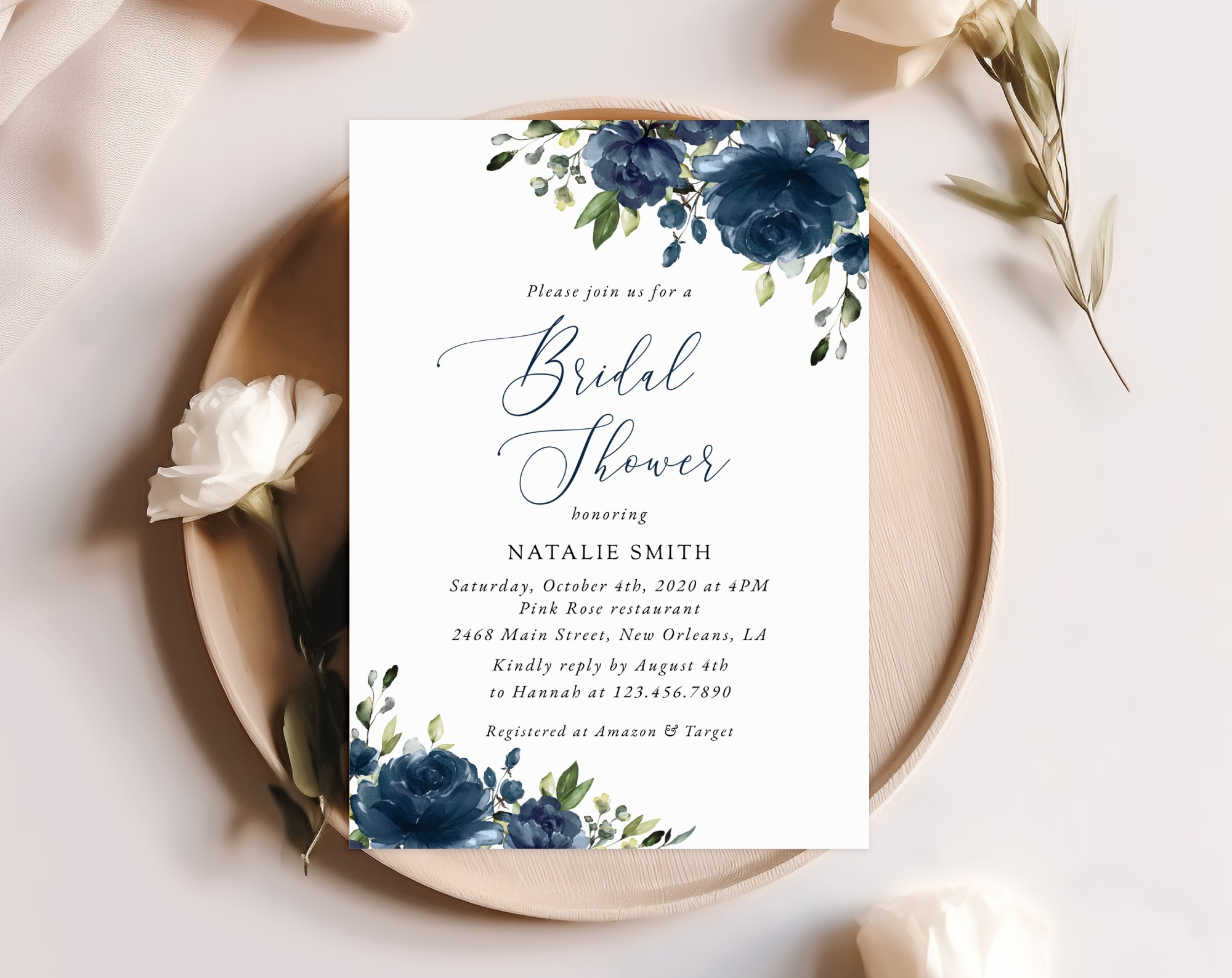 Navy Blue Flowers Bridal Shower Invitation, Bridal Stationery, Printable File, Edit Yourself, SH161 Navy Blue Flowers Bridal Shower Invitation, Bridal Stationery, Printable File, Edit Yourself, SH161