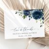 Navy Blue Flowers Thank You Card, Bridal Shower Stationery, Printable File, Edit Yourself, SH161