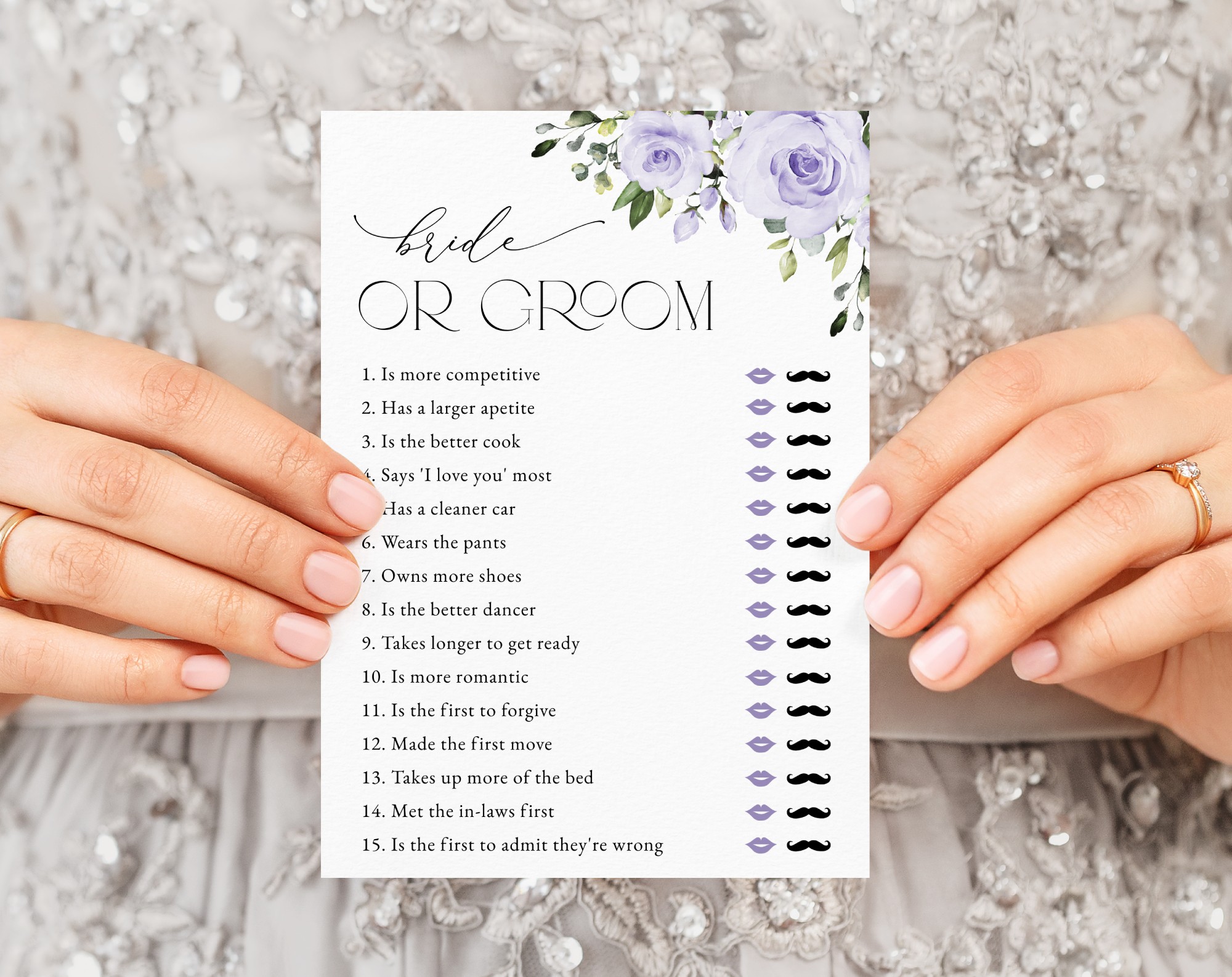 Purple Flowers Bridal Shower Games, Set of 3 Games, Printable File, Edit Yourself, SH162