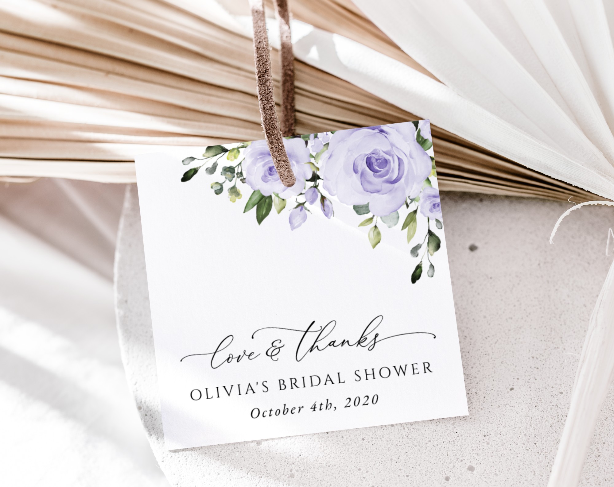 Purple Flowers Favor Tags, Gift Tags, Bridal Shower, Printable File, Edit Yourself, SH162