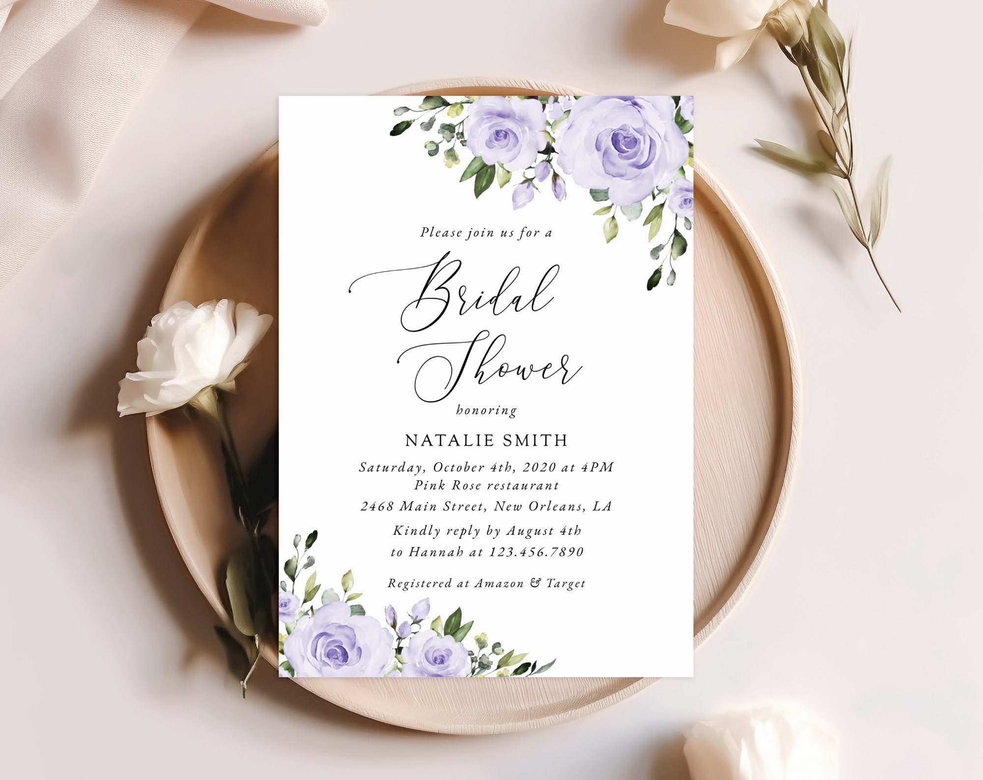 Purple Flowers Bridal Shower Invitation, Bridal Stationery, Printable File, Edit Yourself, SH162