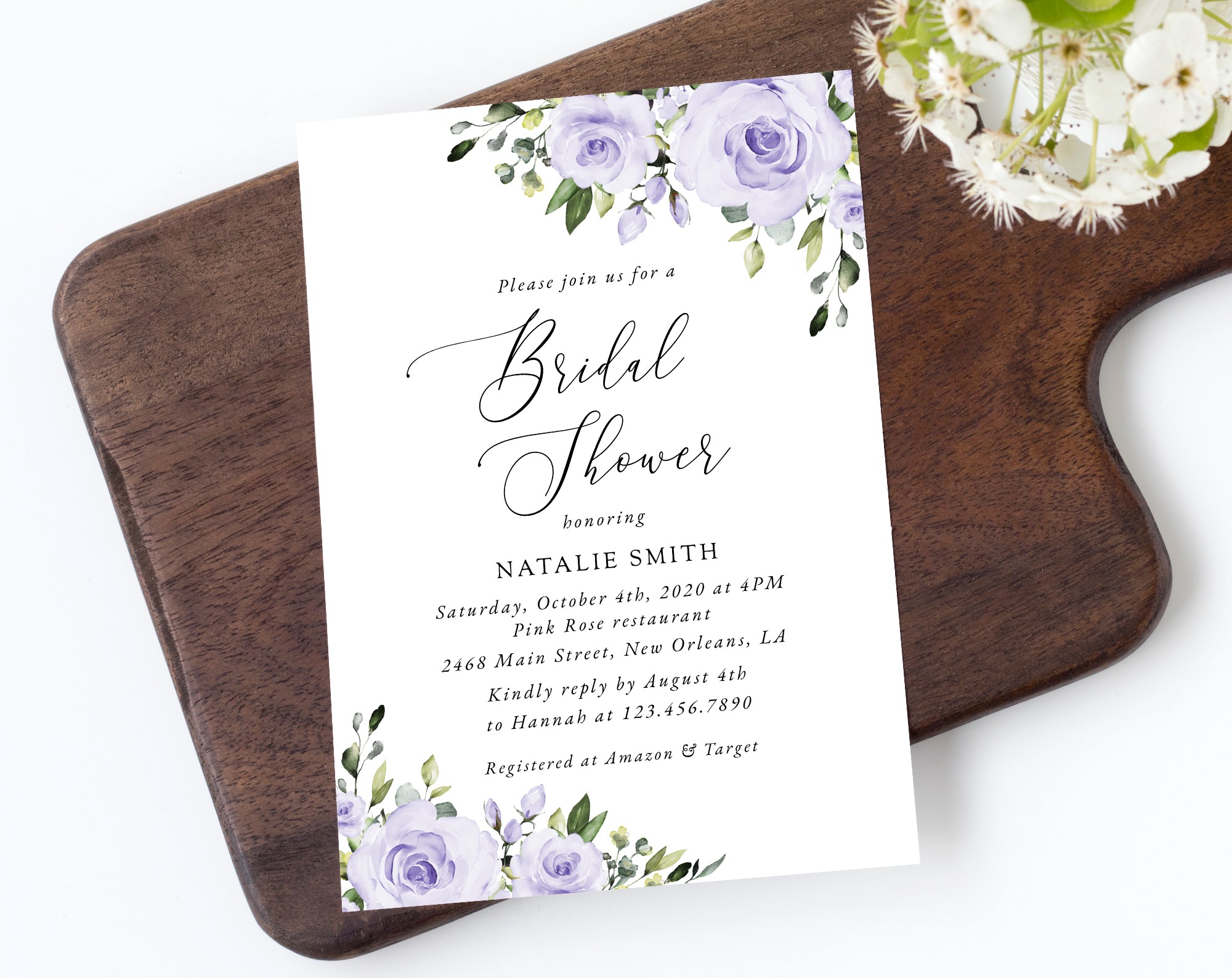 Purple Flowers Bridal Shower Invitation, Bridal Stationery, Printable File, Edit Yourself, SH162
