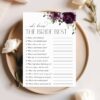 Plum Purple Flowers Bridal Shower Games, Set of 3 Games, Printable File, Edit Yourself, SH163