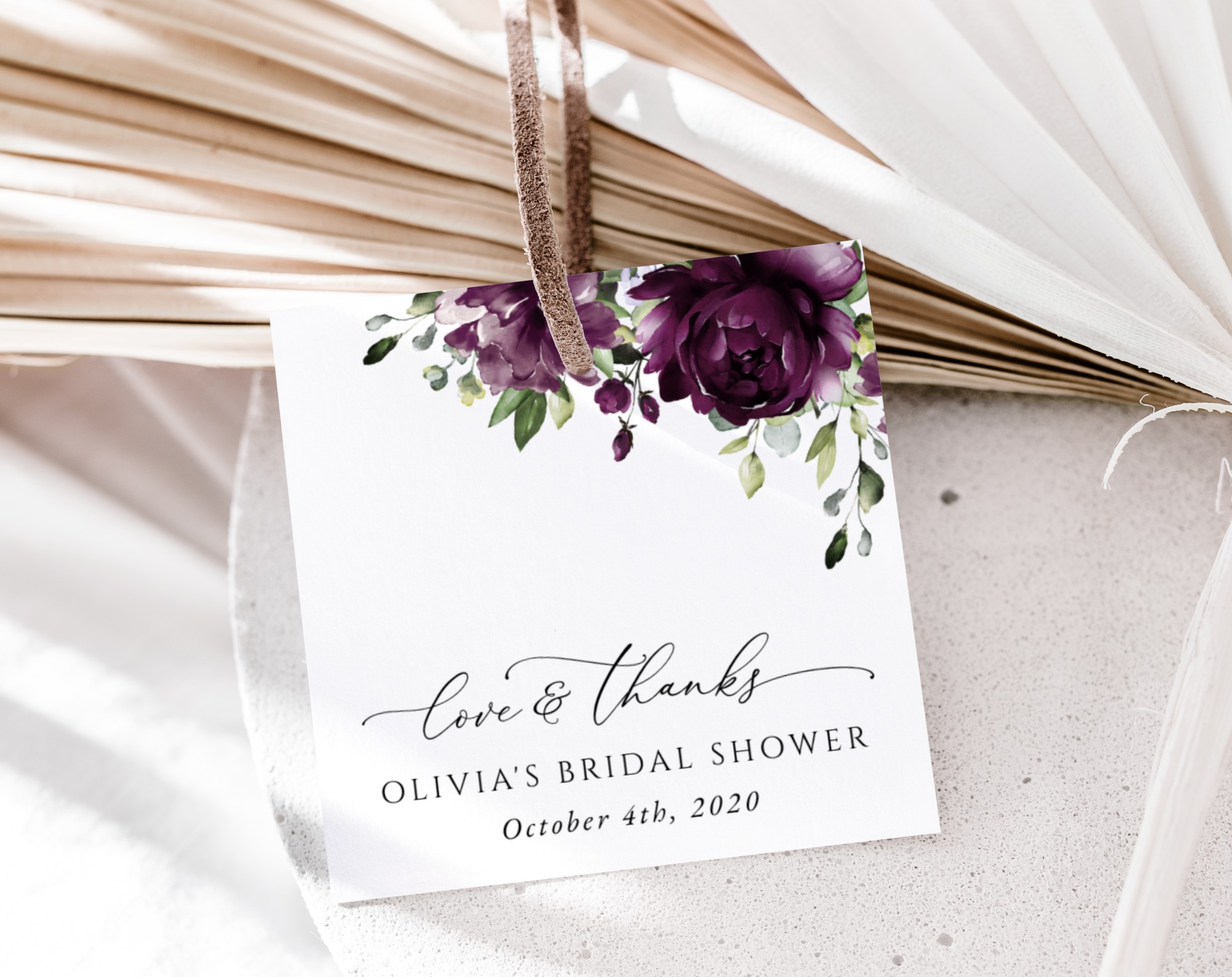 Plum Purple Flowers Favor Tags, Gift Tags, Bridal Shower, Printable File, Edit Yourself, SH163