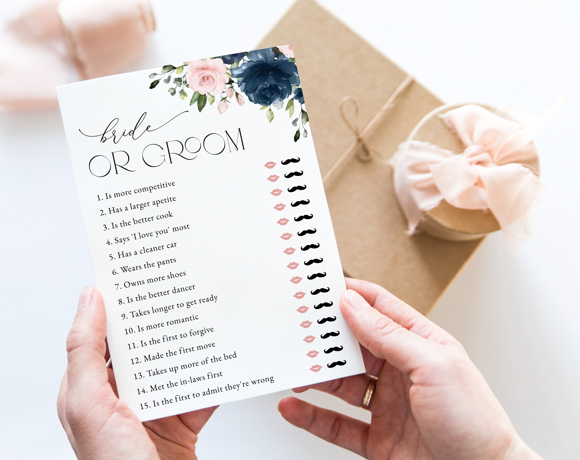 Navy and Blush Flowers Bridal Shower Games, Set of 3 Games, Printable File, Edit Yourself, SH164