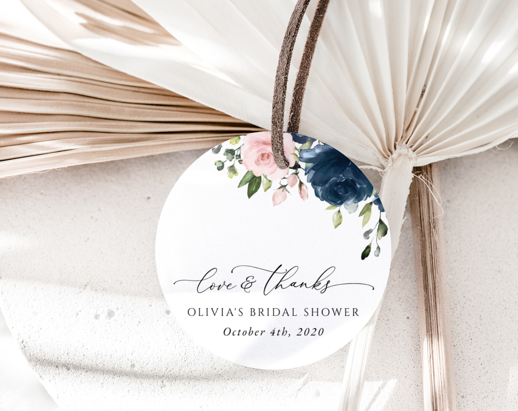 Navy and Blush Flowers Favor Tags, Gift Tags, Bridal Shower, Printable File, Edit Yourself, SH164