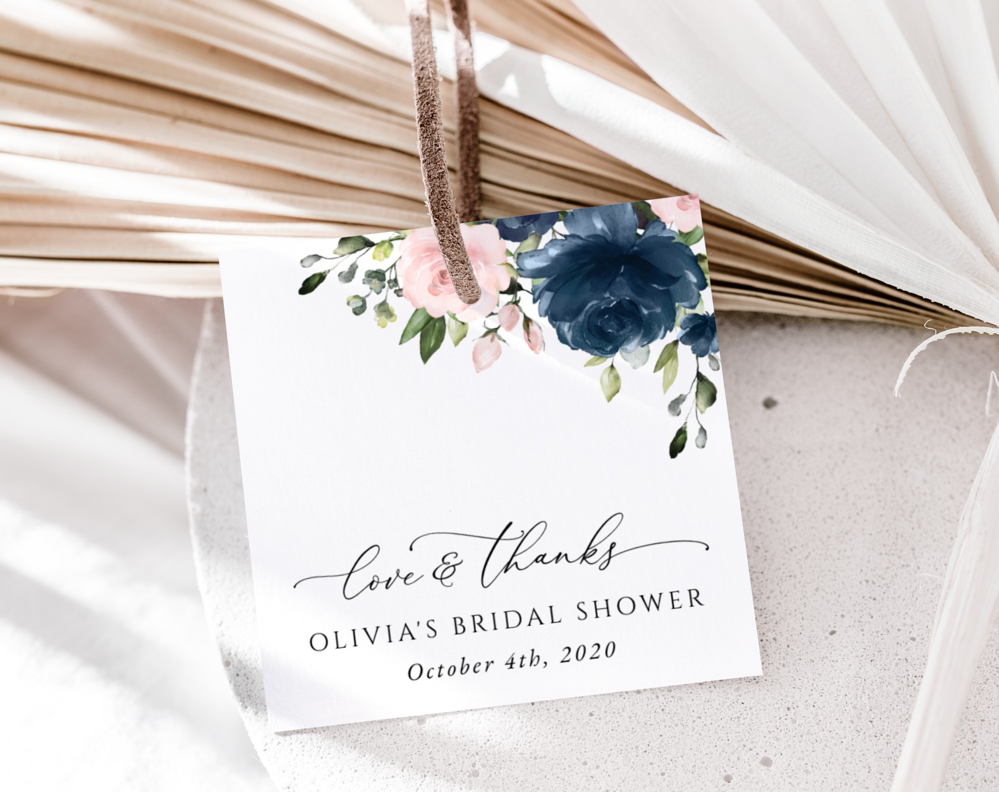 Navy and Blush Flowers Favor Tags, Gift Tags, Bridal Shower, Printable File, Edit Yourself, SH164