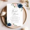 Navy and Blush Flowers Bridal Shower Invitation, Bridal Stationery, Printable File, Edit Yourself, SH164