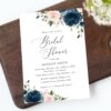 Navy and Blush Flowers Bridal Shower Invitation, Bridal Stationery, Printable File, Edit Yourself, SH164