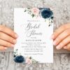 Navy and Blush Flowers Bridal Shower Invitation, Bridal Stationery, Printable File, Edit Yourself, SH164
