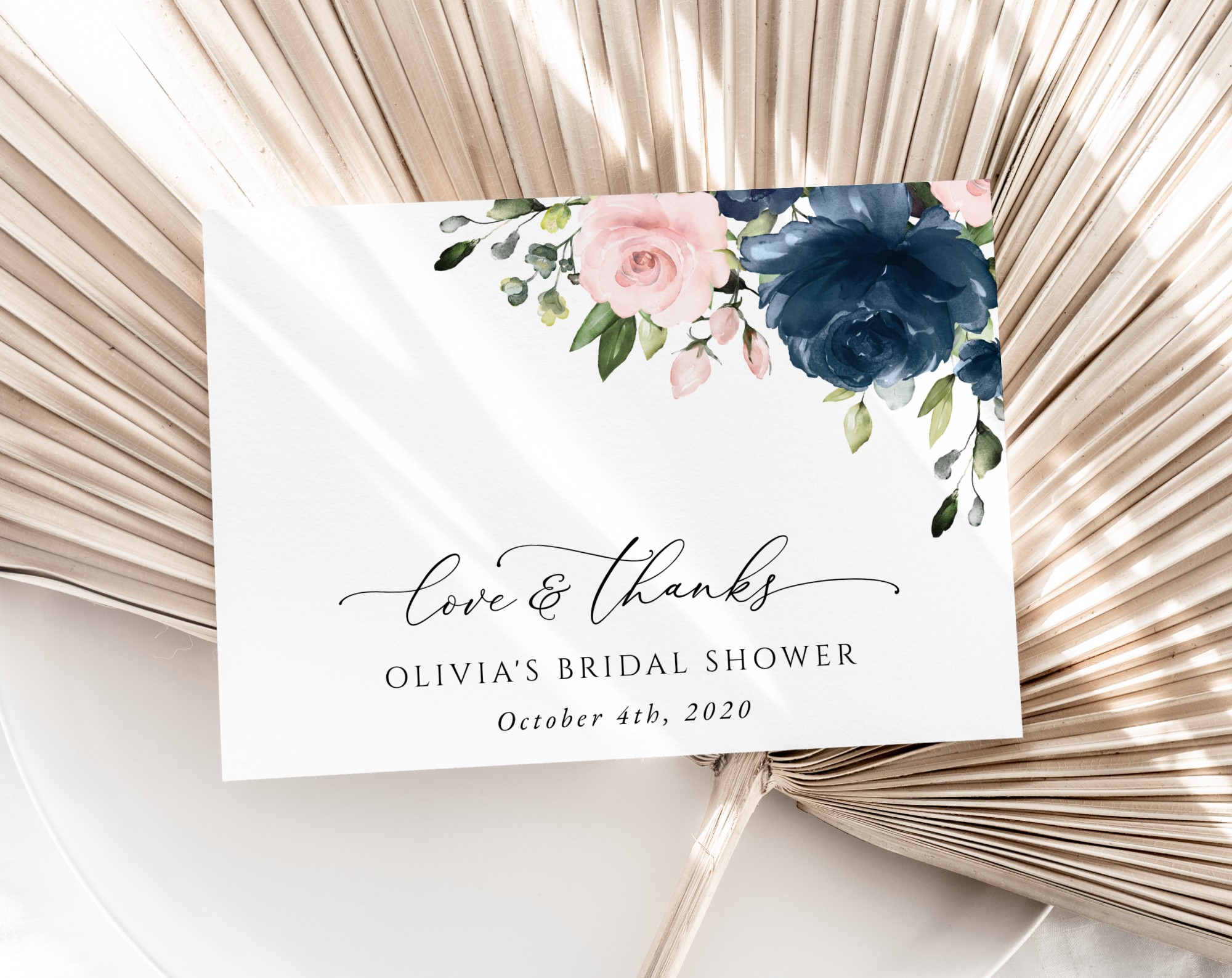 Navy and Blush Flowers Thank You Card, Bridal Shower Stationery, Printable File, Edit Yourself, SH164 Navy and Blush Flowers Thank You Card, Bridal Shower Stationery, Printable File, Edit Yourself, SH164