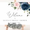 Navy and Blush Flowers Welcome Sign, Bridal Shower Sign, Printable File, Edit Yourself, SH164
