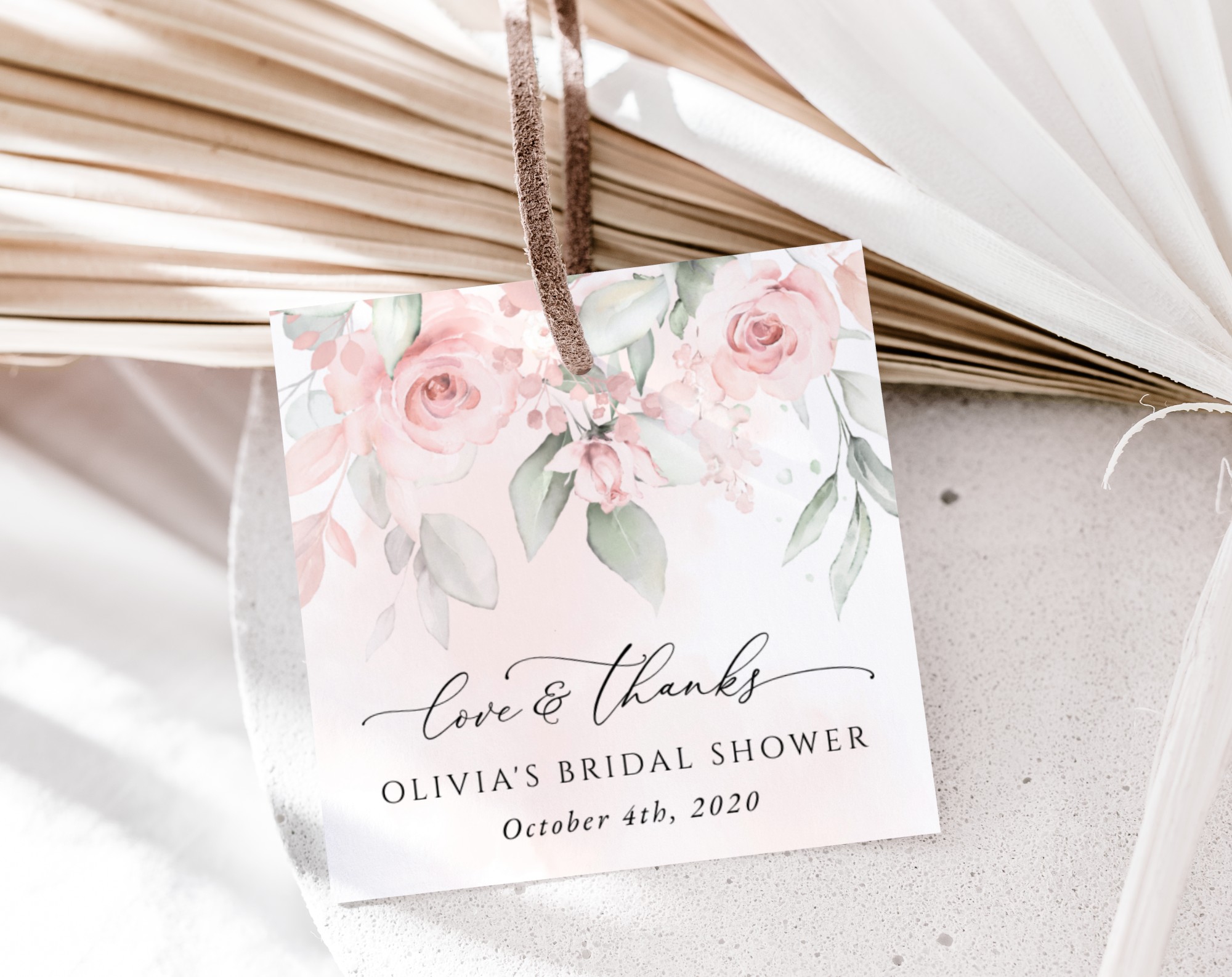 Blush Pink Flowers Favor Tags, Gift Tags, Bridal Shower, Printable File, Edit Yourself, SH165