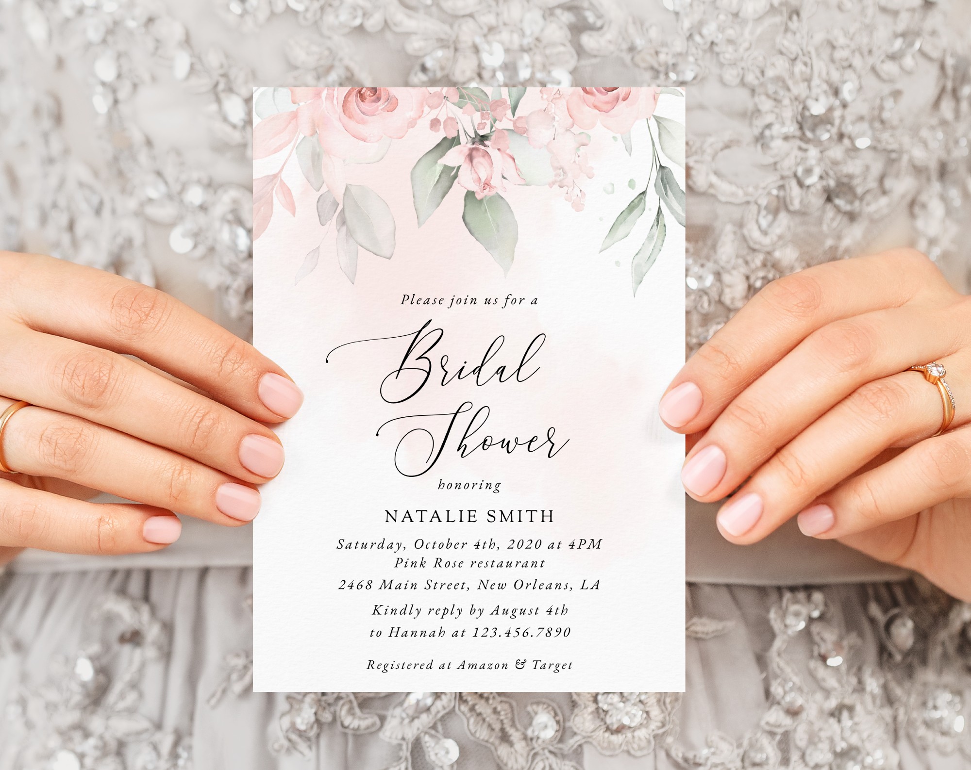Blush Pink Flowers Bridal Shower Invitation, Bridal Stationery, Printable File, Edit Yourself, SH165